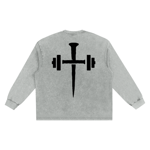 "STILLIRON" Acid Wash Frayed Oversize Long Sleeve