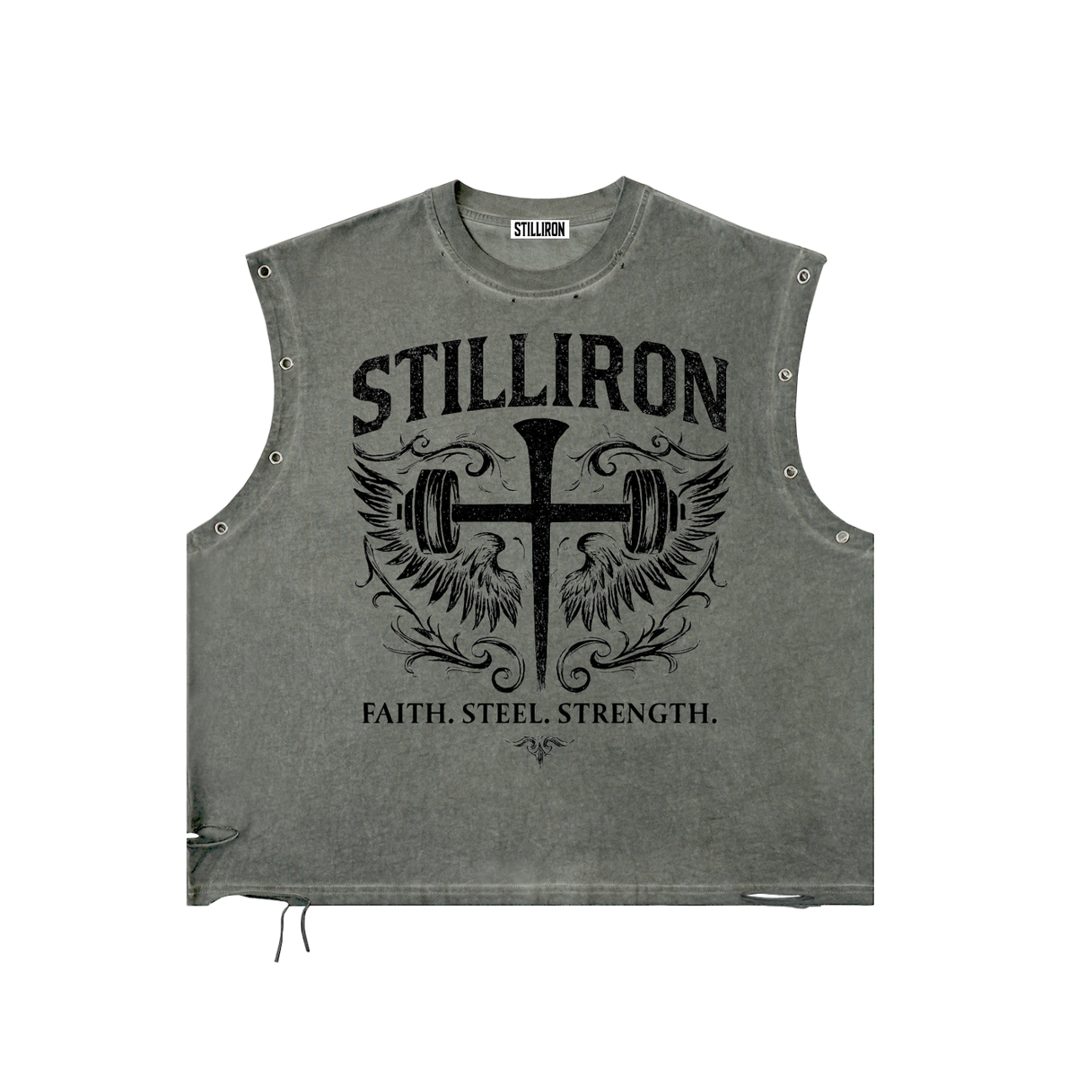 "Faith. Steel. Strength" Distressed Sleeveless tank
